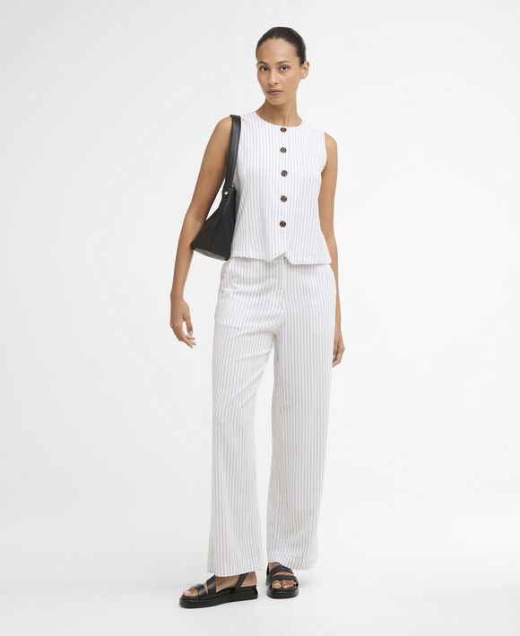 Barbour Sloane Trousers: White/Dark Navy Stripe