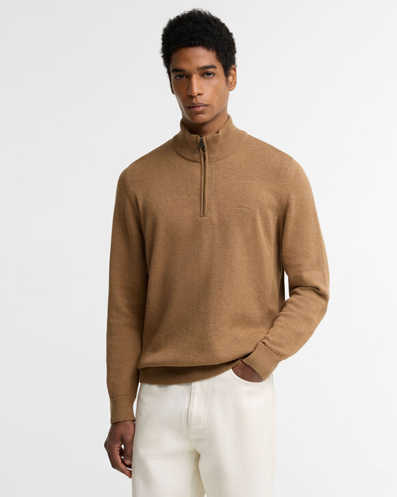 Barbour Cotton Half Zip Knit: Sandstone