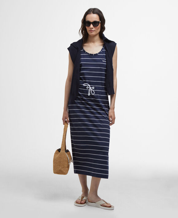Barbour Overland Striped Midi Dress: Navy Stripe