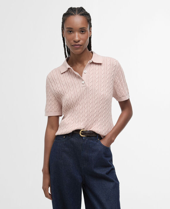 Barbour Knitted Hartland Polo: Primrose Pink