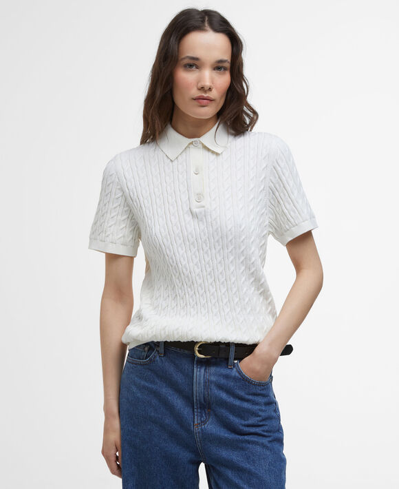 Barbour Hartland Knitted Polo Shirt: Cloud