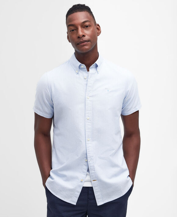 Barbour Striped Oxford Tailored Short Sleeved Shirt: Sky Blue