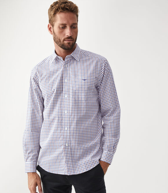 RM Williams Collins Shirt: Navy/ Burgundy/ White
