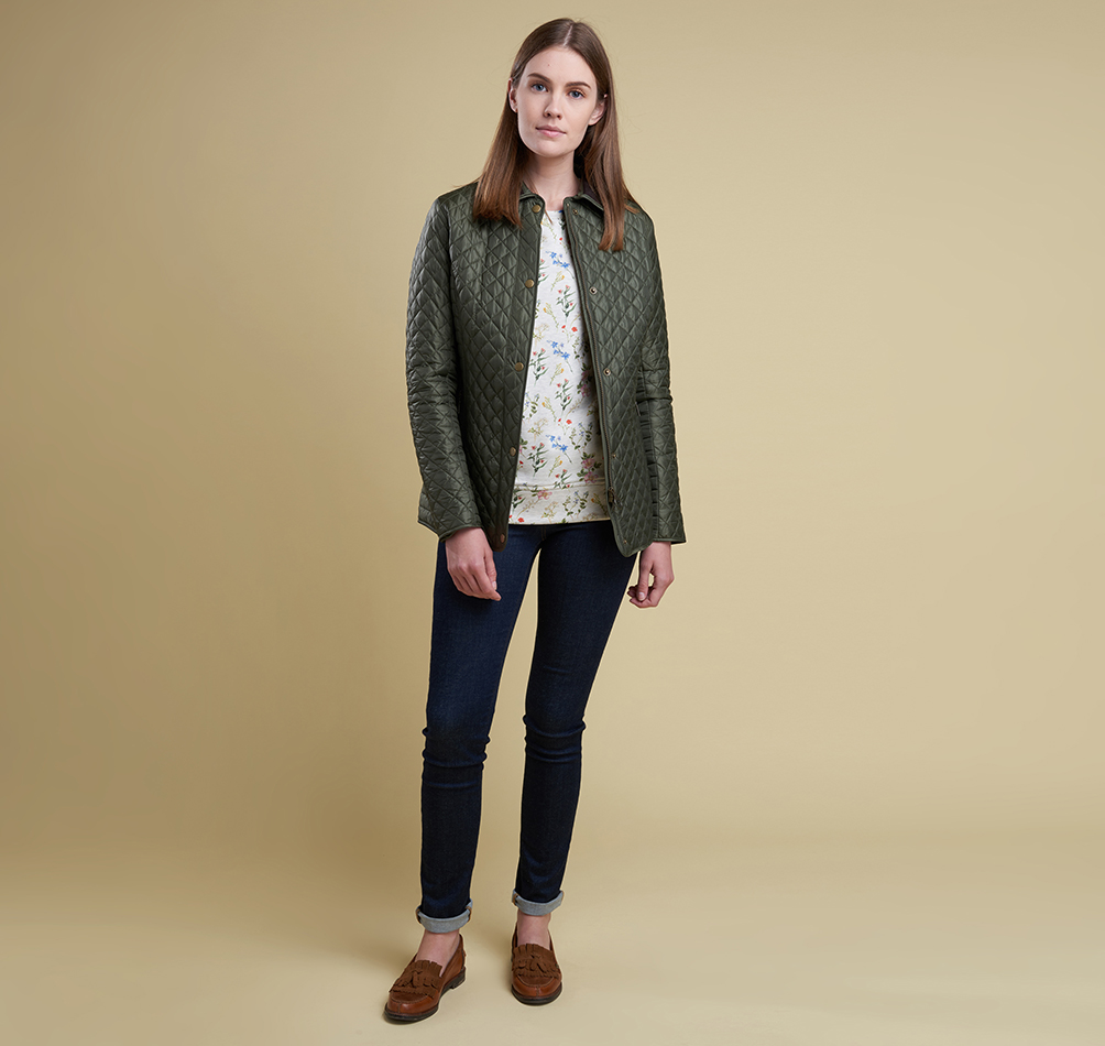 Barbour Broom Quilted Jacket Olive Back Model