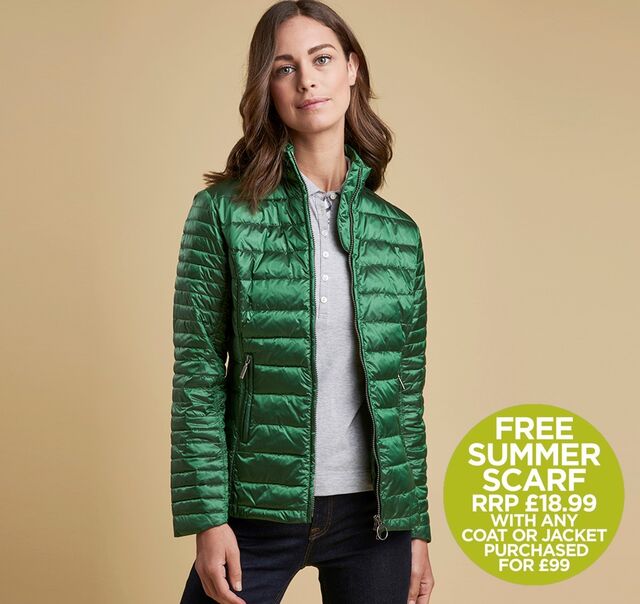 Instore Free Scarf Offer Barbour Iona Quilted Jacket- Clover Model