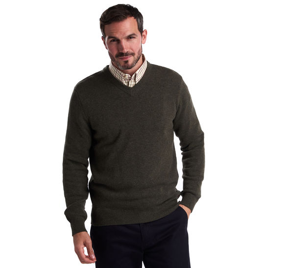 Barbour Nelson Essential V Neck Jumper: Seaweed