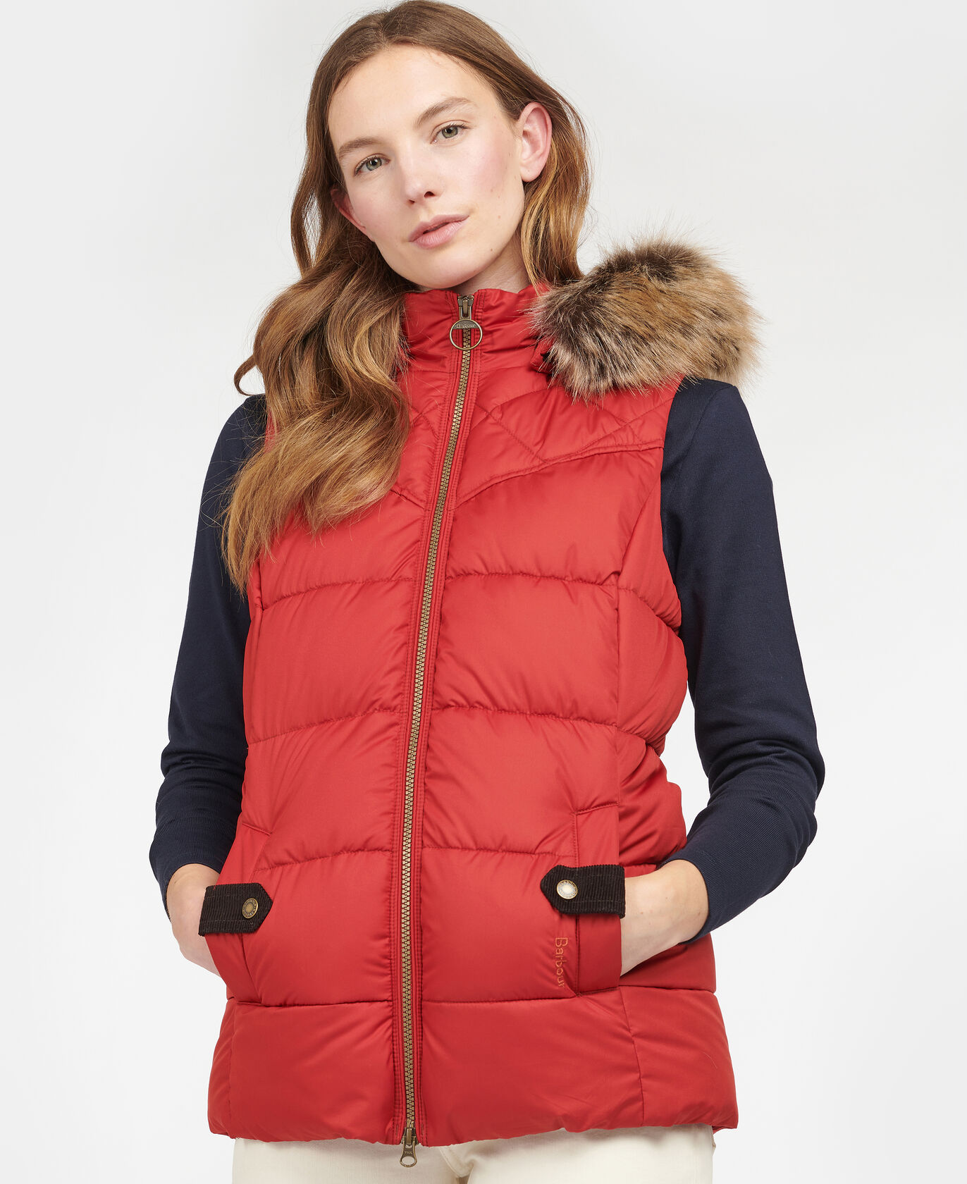 barbour red vest