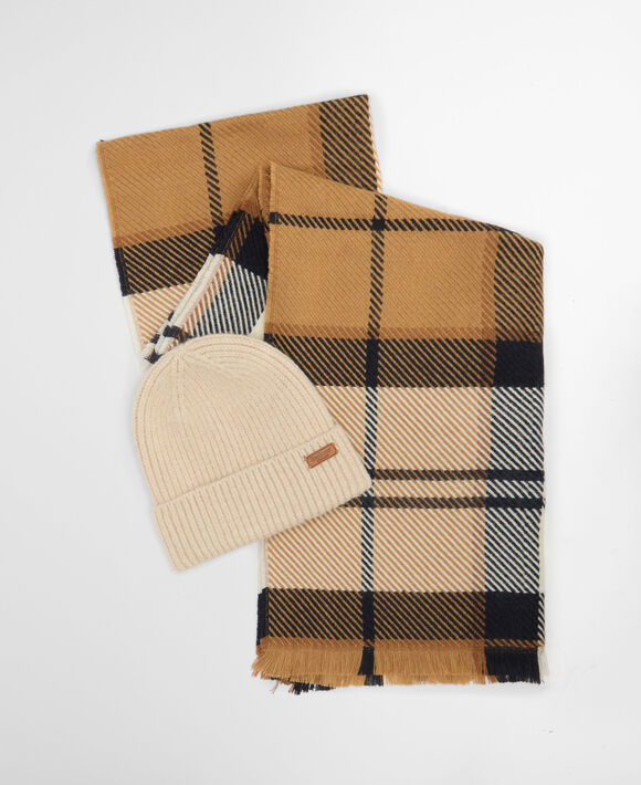 Barbour Pendle Beanie and Scarf Set: Hessian