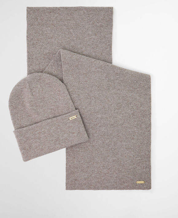 Barbour Winona Beanie and Scarf Set: Taupe