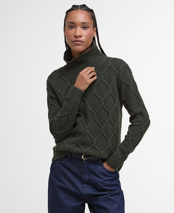 Barbour Burne Roll Neck Knit: Olive