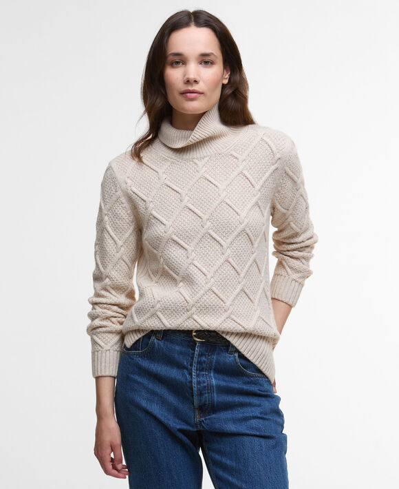 Barbour Burne Roll Neck Knit: Oatmeal
