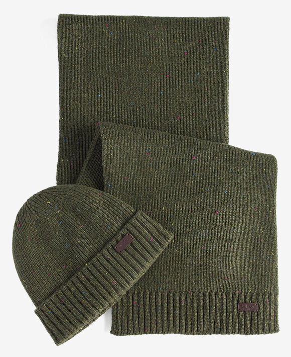 Barbour Carlton Beanie and Scarf Set: Olive