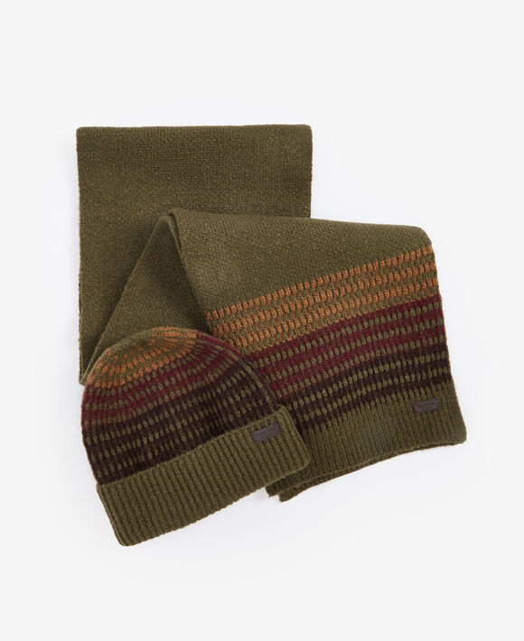 Barbour Branton Beanie and Scarf Set: Army Green