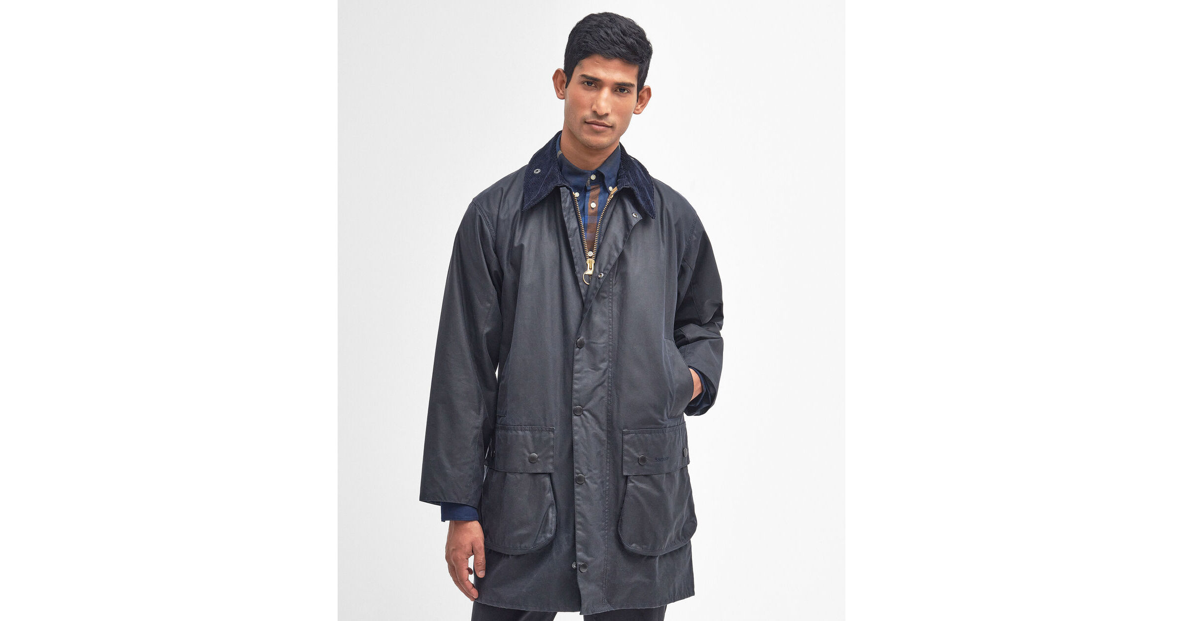 Barbour Border Wax Jacket: Navy