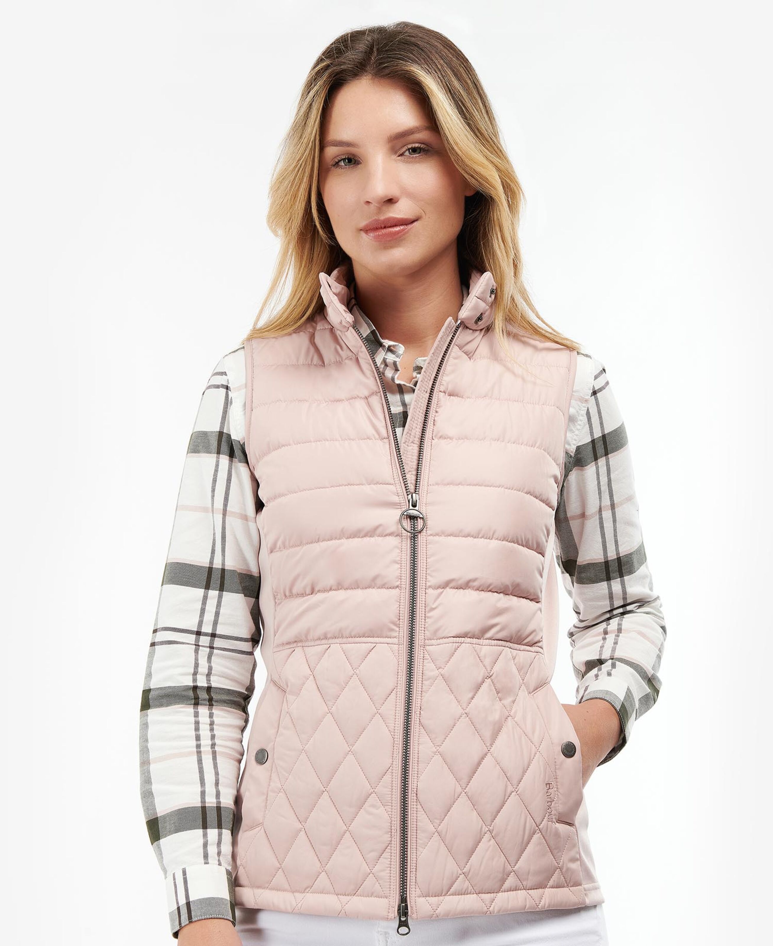 barbour pink gilet