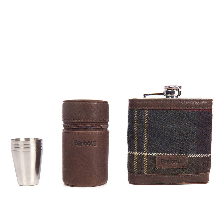 Barbour Tartan Hip flask and Cups Giftbox
