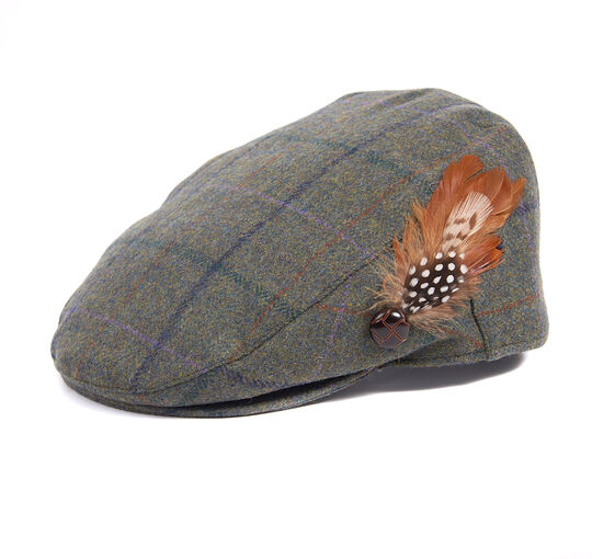 Barbour Tweed Flat Cap-Green/Blue Check