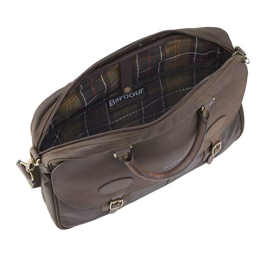 Barbour Wax Leather Brief Case-Olive Detail B