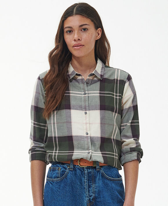 Barbour Moorland Shirt: Olive Black Cherry