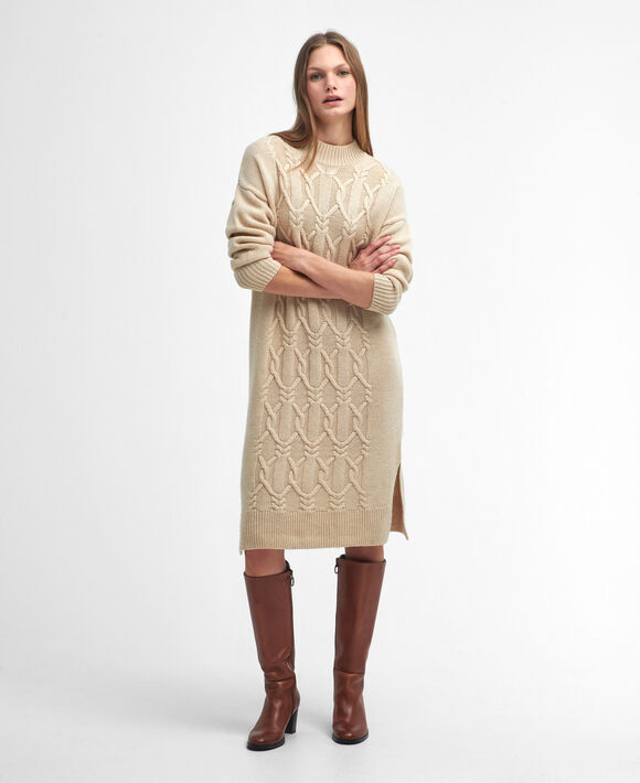 Barbour Elisha Cable-Knit Midi Dress: White Pepper