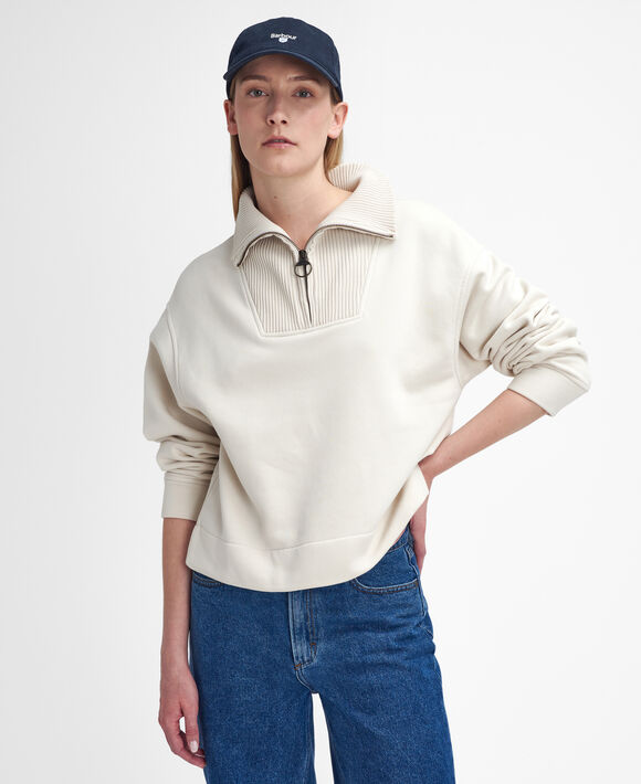 Barbour Fleur Half-Zip Sweatshirt: Ecru