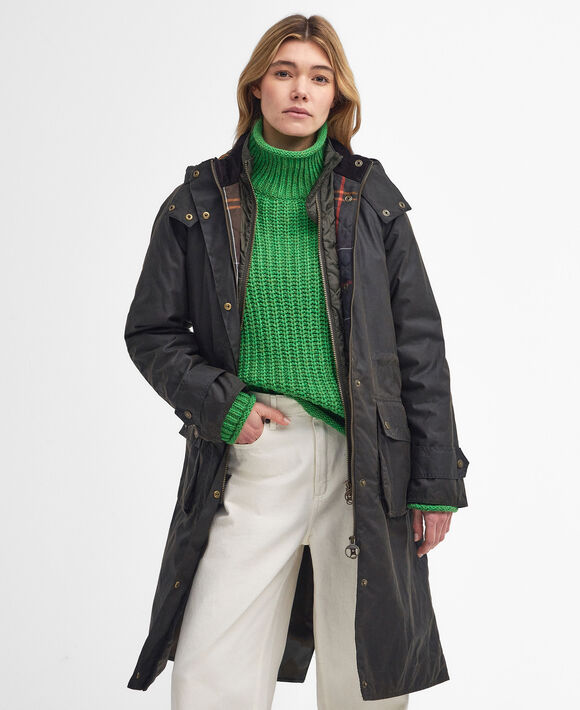 Barbour Long Cannich Wax Jacket: Olive