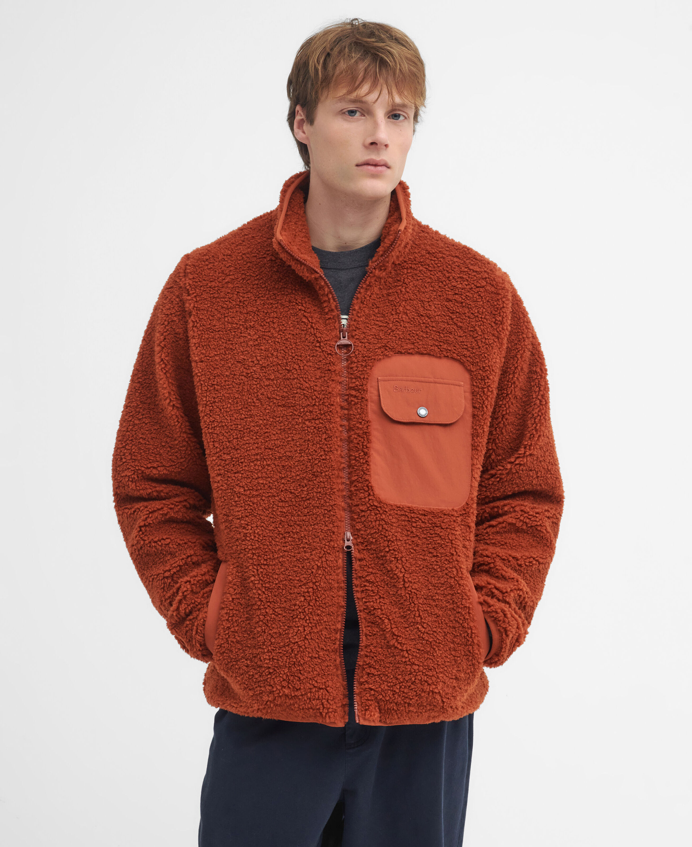 Barbour Moor Fleece Jacket: Dark Ginger