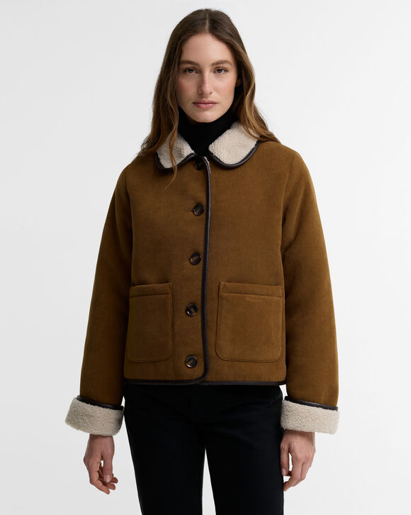 Barbour Penny Fleece Cord Jacket: Tan/ Ecru