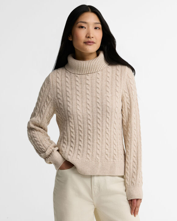 Barbour Ambleside Cable Knit Rollneck: Oatmeal