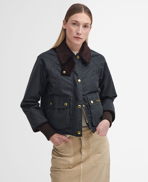 Barbour Cropped Beadnell Wax Jacket: Ancient Sage