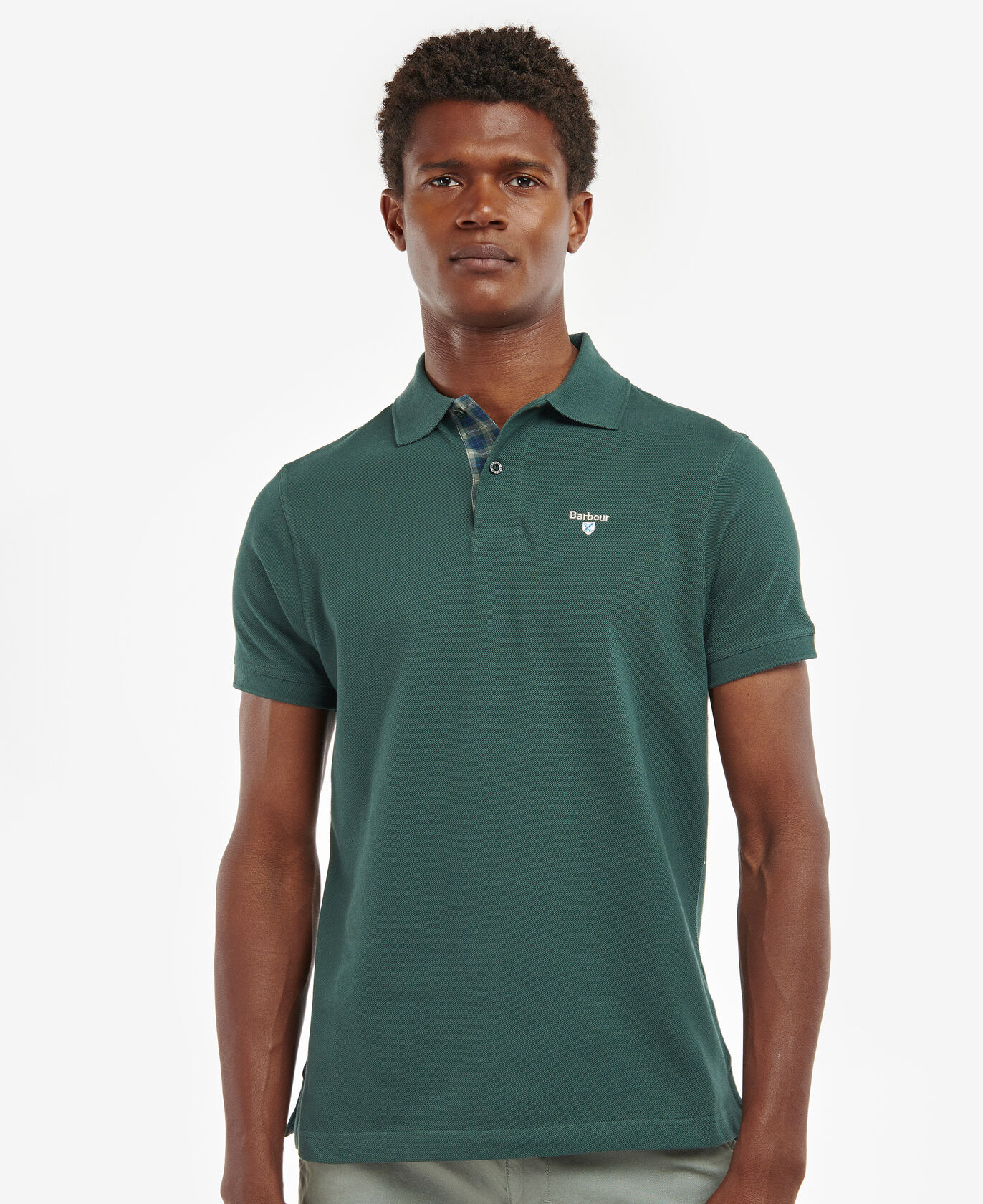 Barbour Tartan Pique Polo Shirt: Green Gables