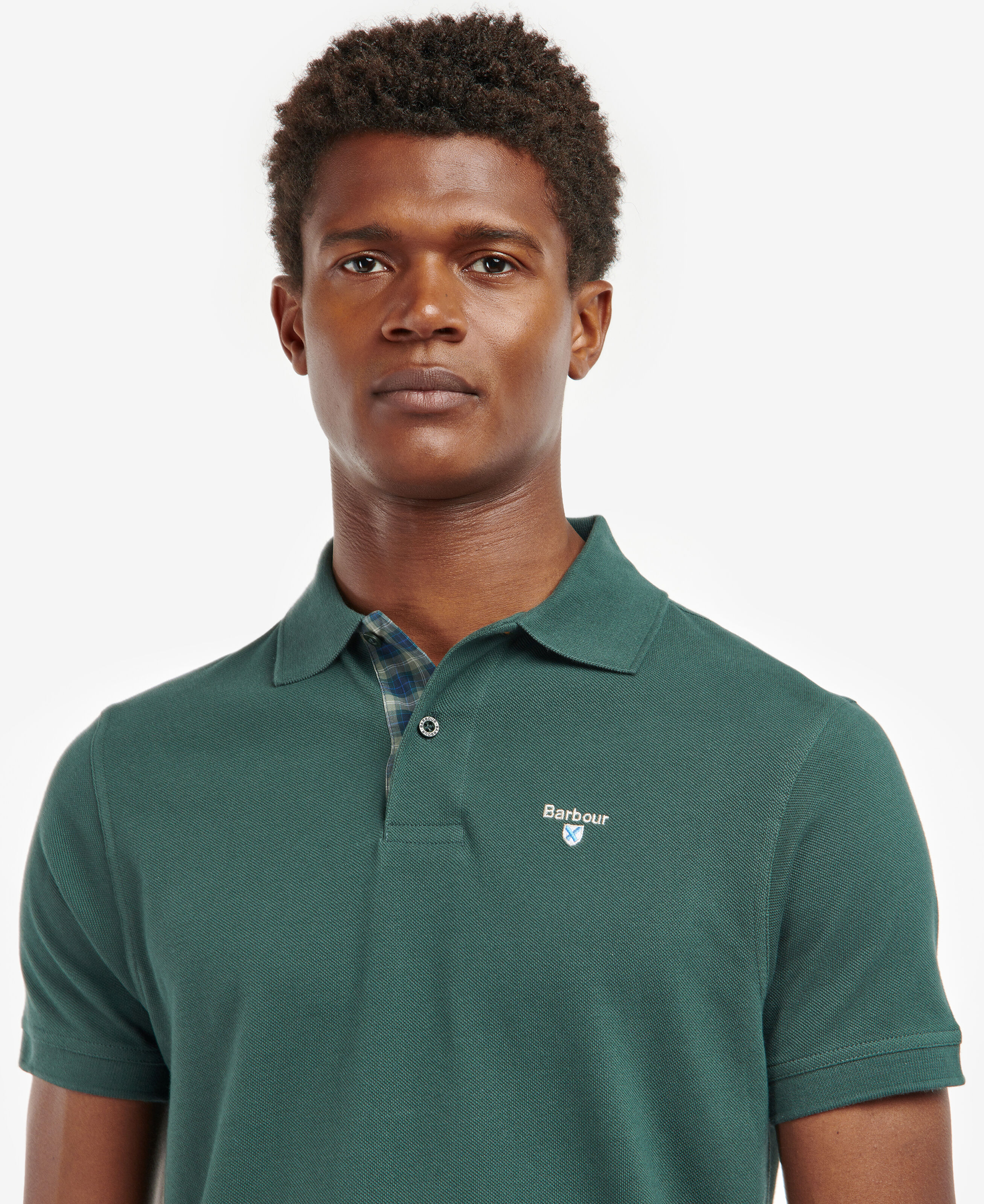 Barbour Tartan Pique Polo Shirt: Green Gables