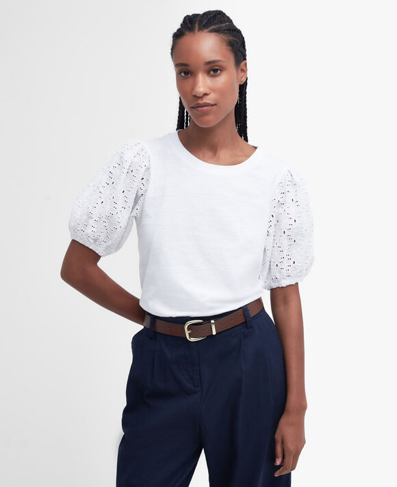Barbour Longfield Puff-Sleeve Top: White