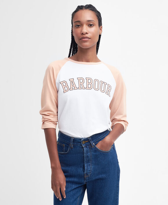 Barbour Northumberland Tee: White/Soft Apricot