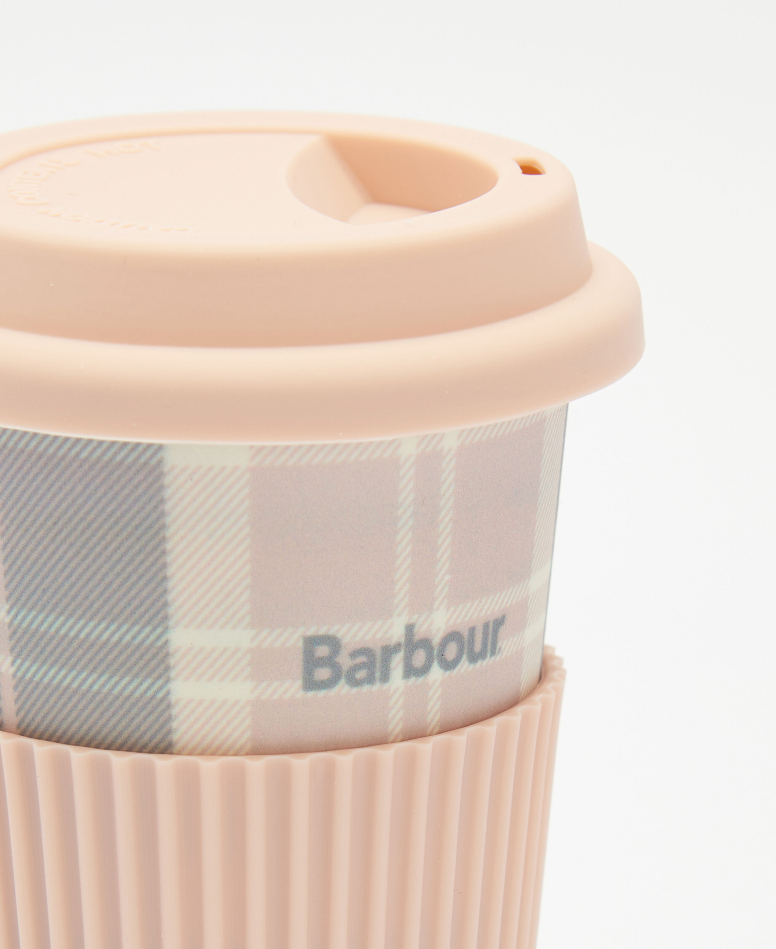 Barbour Reusable Travel Mug: Pink/ Grey Tartan