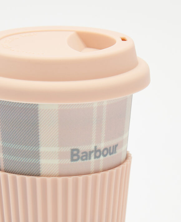 Barbour Reusable Travel Mug: Pink/ Grey Tartan