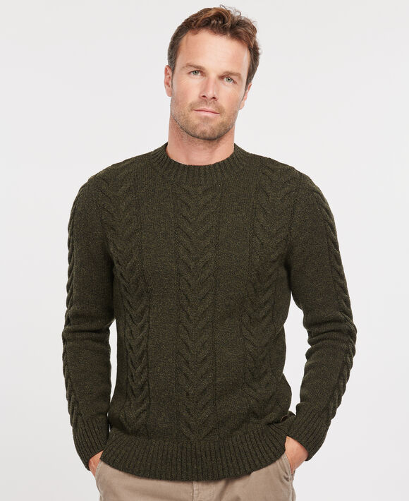 Barbour Essential Cable Knit: Olive Marl