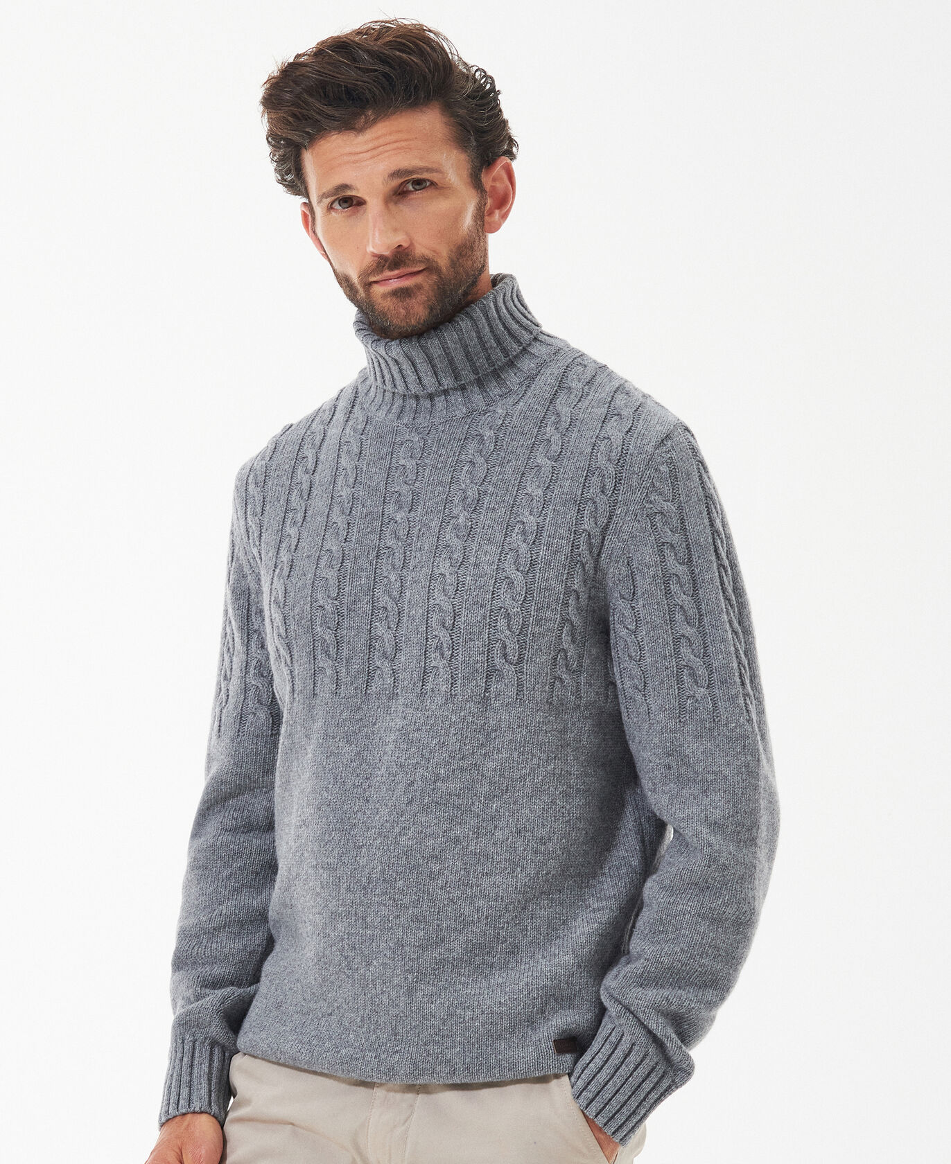 Barbour Duffle Cable Sweater Grey Marl