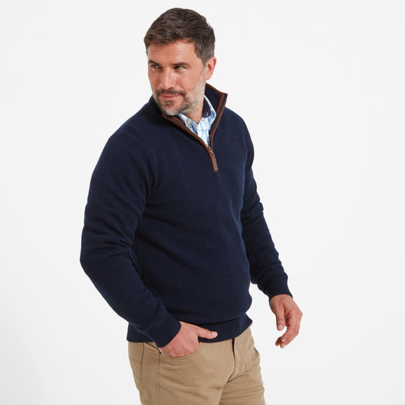 Schoffel Cotton Cashmere 1/4 Zip Jumper: Navy