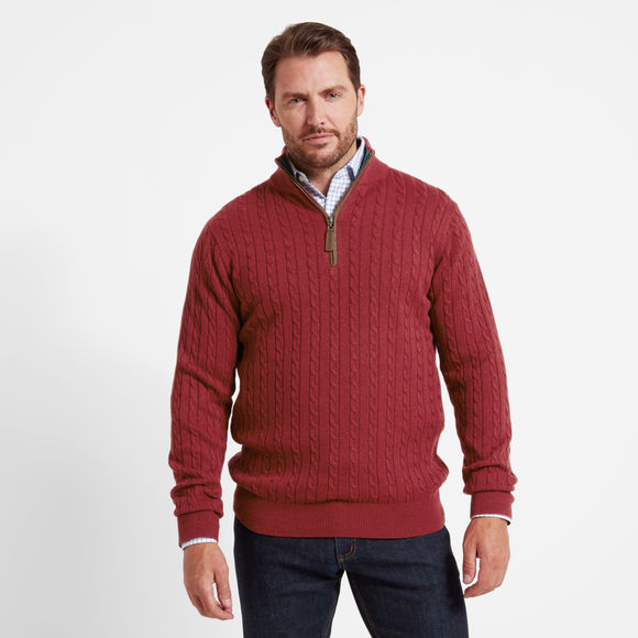 Schoffel Cotton Cashmere Cable 1/4 Zip Jumper: Chilli