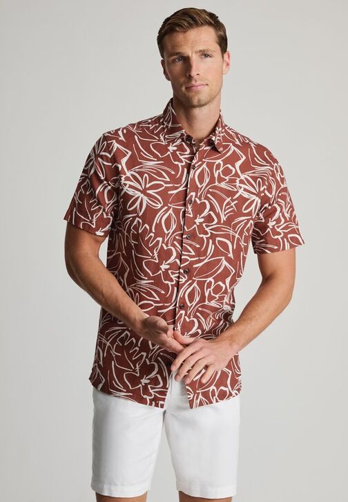 Brook Taverner Floral Short Sleeve Shirt: Rust