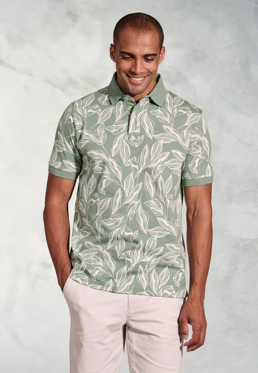Brook Taverner Hiddleston Leaf Printed Polo: Sage