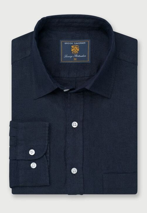 Brook Taverner Linen Long Sleeve Shirt: Navy