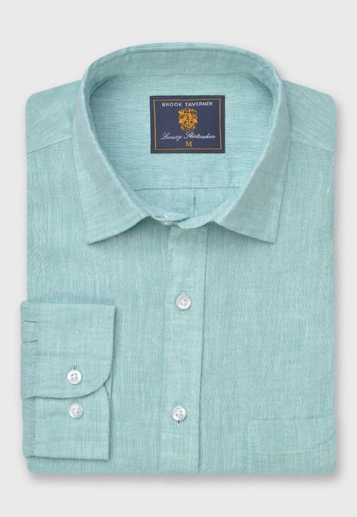 Brook Taverner Linen Long Sleeve Shirt: Mint