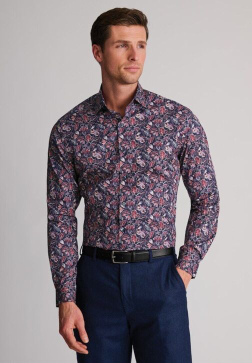 Brook Taverner Ornate Leaf Print: Burgundy