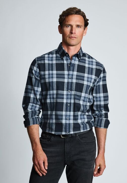 Brook Taverner Melange Check Shirt: Navy