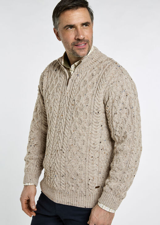 Dubarry Henihan Men's ¼ Zip Neck Sweater: Oatmeal