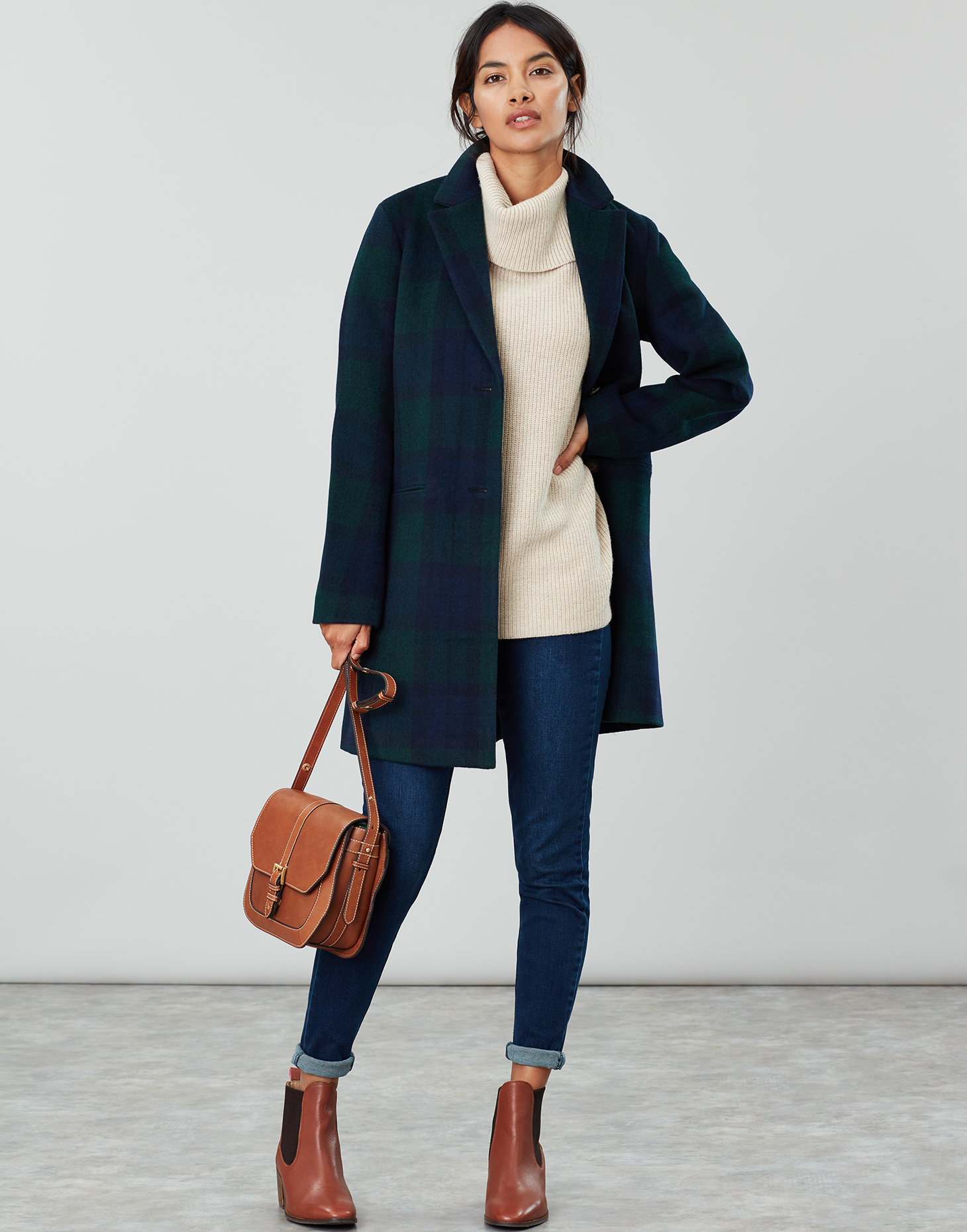 Joules Costello Check Wool Blend Coat