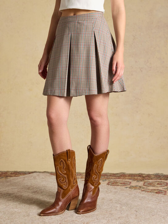 Joules Ada Short Pleated Skirt: Swindale Tweed
