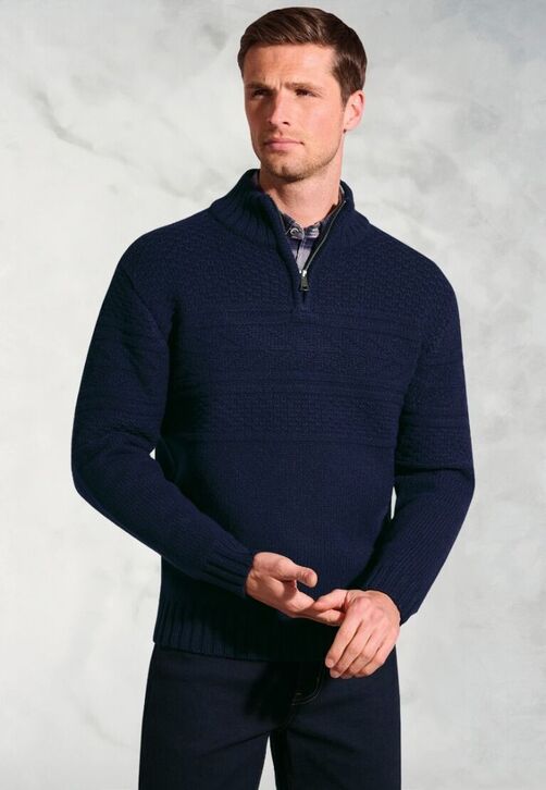 Brook Taverner Eton Textured 1/4 Zip Sweater: Navy